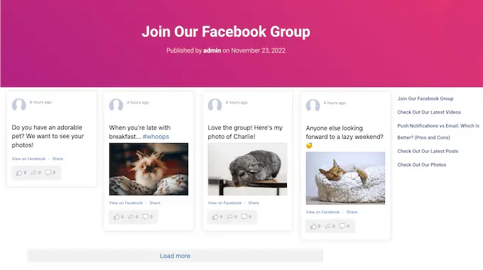 Przykład osadzonej strony grupy na Facebooku w WordPress