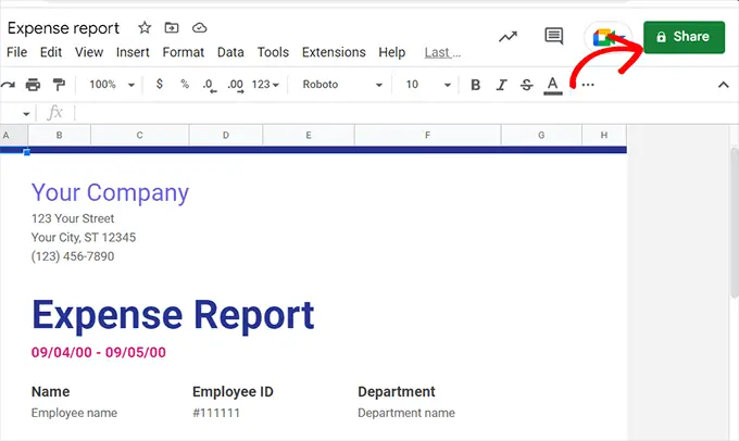 Google Sayfalarında Paylaş düğmesini tıklayın