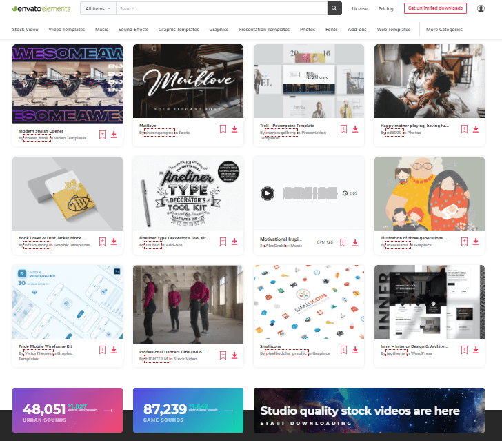 envato elements home