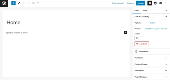 Dodanie nowej strony w wordpress Editing the 'Home' Page With the Block Editor