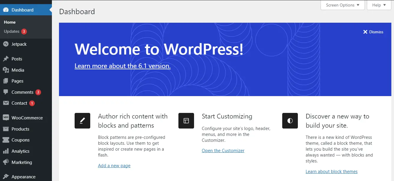 La dashboard di WordPress