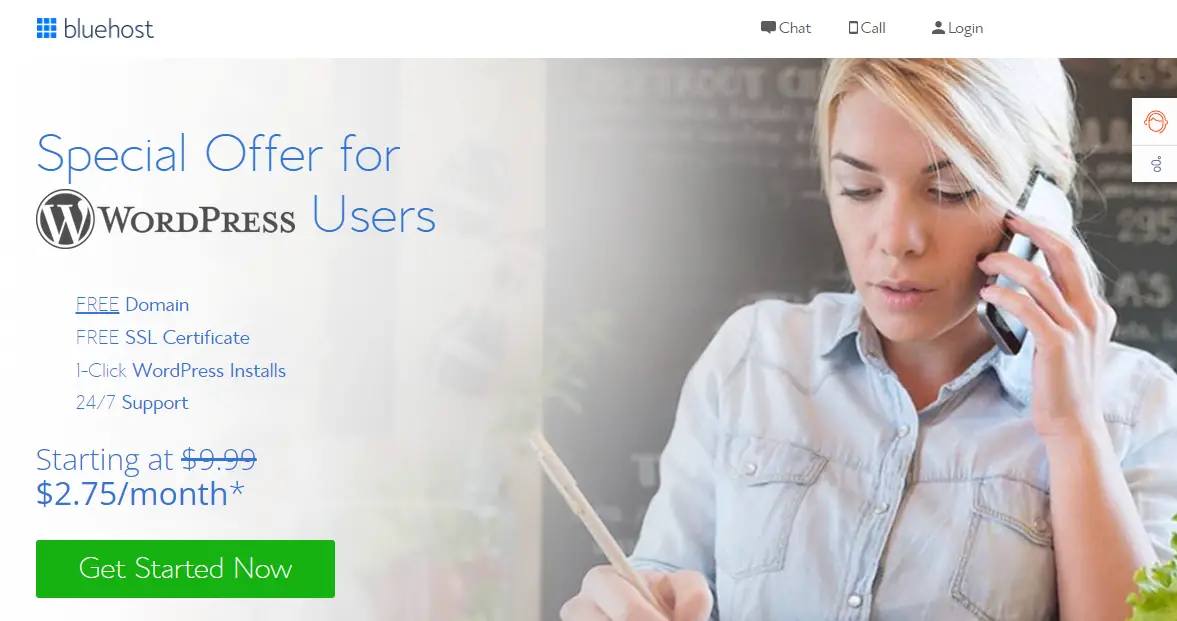 Pagina iniziale di Bluehost