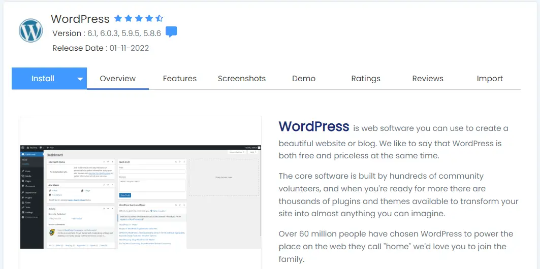 Installazione di WordPress dal cPanel.
