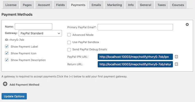Настройка шлюза PayPal