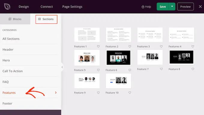 Abschnitt „Features“ von SeedProd