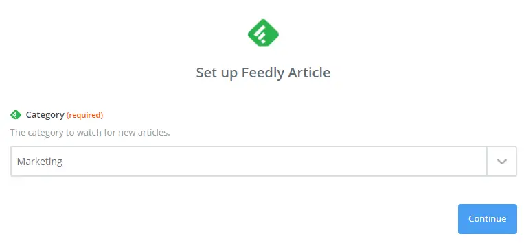 在 Zapier 中设置 Feedly 文章类别。