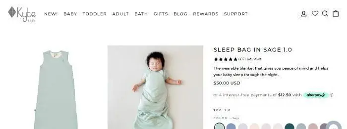 婴儿可穿戴睡袋套装的产品页面