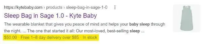 睡袋的 SERP 结果