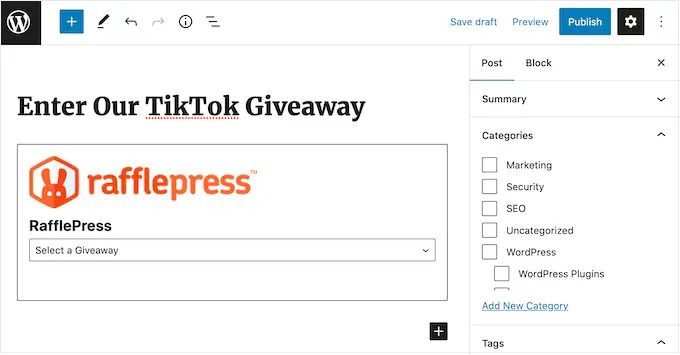 블록 편집기를 사용하여 WordPress 웹사이트에 콘테스트 추가