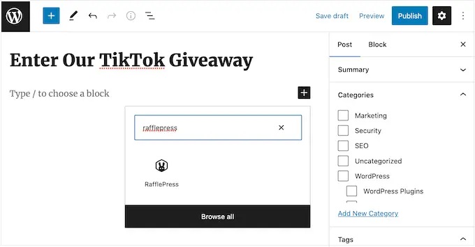 RafflePress WordPress 블록