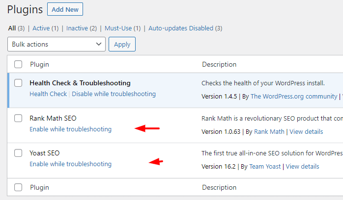 enable troubleshooting plugin