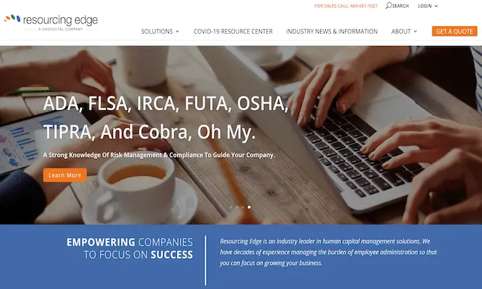 最佳 PEO 服务的 Resourcing Edge 登陆页面