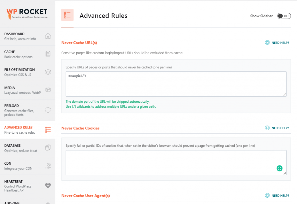 WP Rocket Review (2022): ตัวเร่งความเร็วสำหรับไซต์ WordPress ของคุณ! 9 WP rocket advanced rules tab