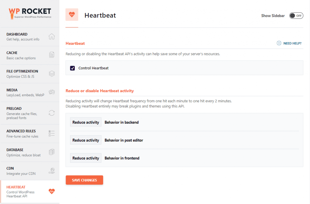 WP Rocket Review (2022): ตัวเร่งความเร็วสำหรับไซต์ WordPress ของคุณ! 13 WP rocket heartbeat