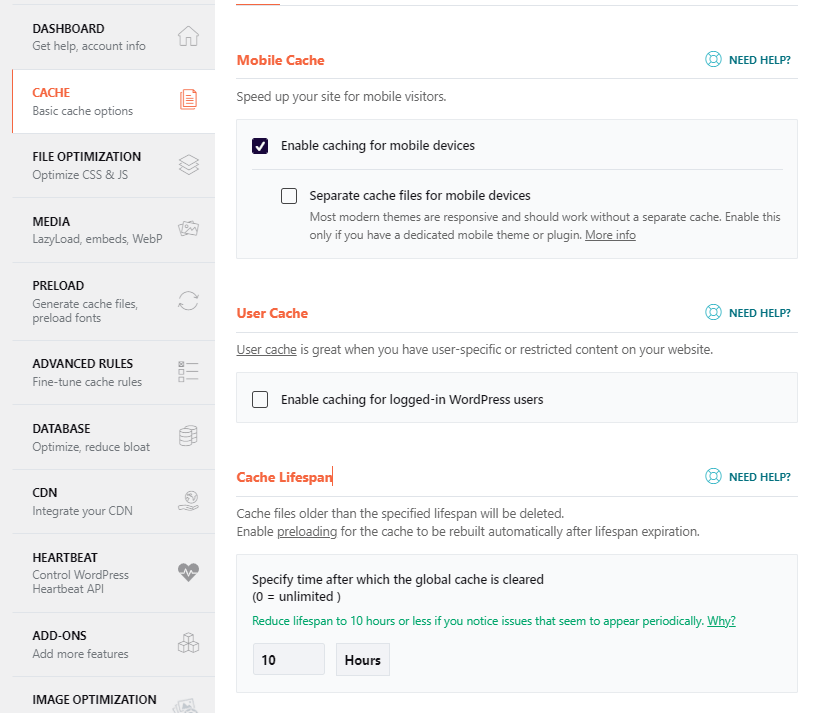 WP Rocket Review (2022): ตัวเร่งความเร็วสำหรับไซต์ WordPress ของคุณ! 5 WP Rocket cache tab