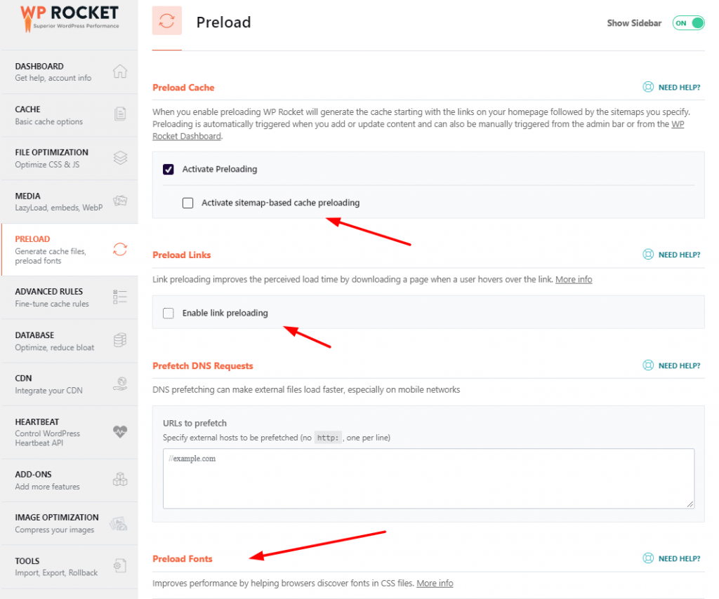 WP Rocket Review (2022): ตัวเร่งความเร็วสำหรับไซต์ WordPress ของคุณ! 8 WP rocket preload tab