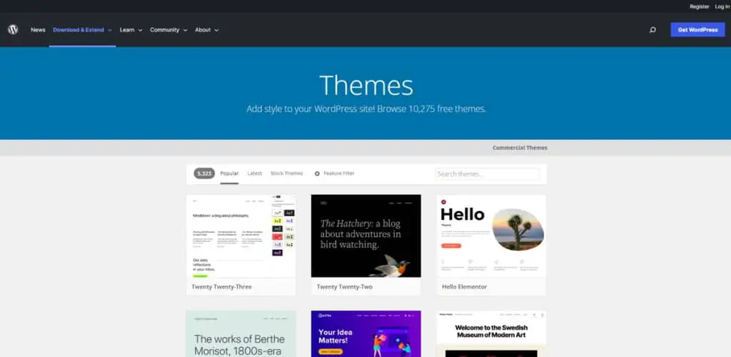 Biblioteca de temas de WordPress