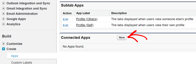إنشاء تطبيق متصل جديد في Salesforce Create new connected apps
