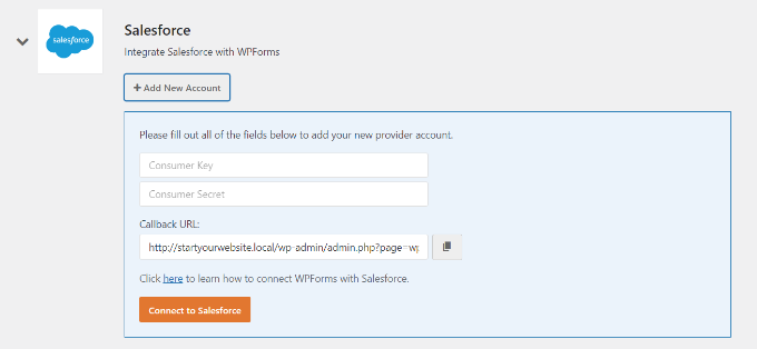 احصل على عنوان URL لمعاودة الاتصال لـ Salesforce Copy the callback URL