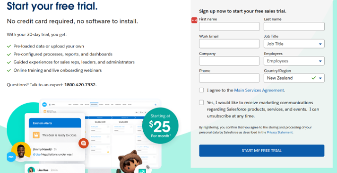 أدخل بياناتك الشخصية لإنشاء حساب Salesforce