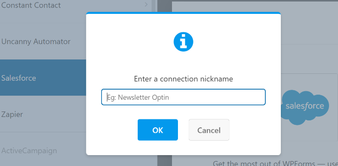 امنح اسمًا لاتصال Salesforce Enter a name for Salesforce connection