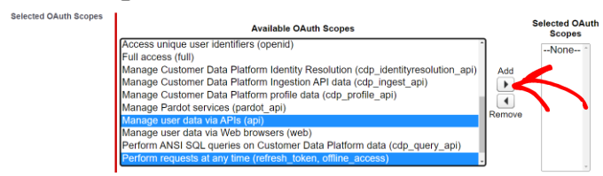 حدد أذونات oauth Add OAuth scopes
