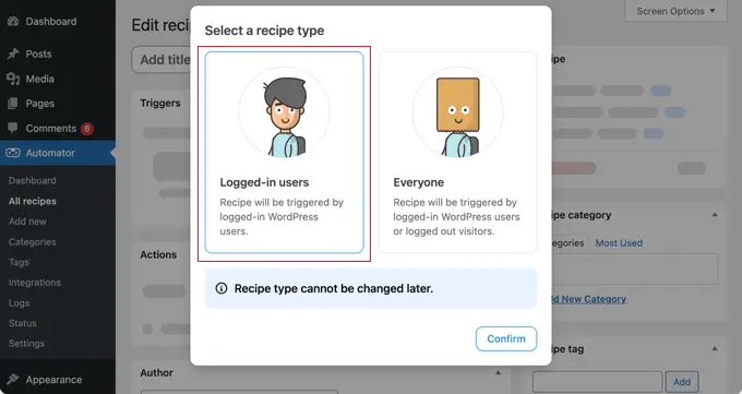 Uncanny Automator Tarif Türü Seçme