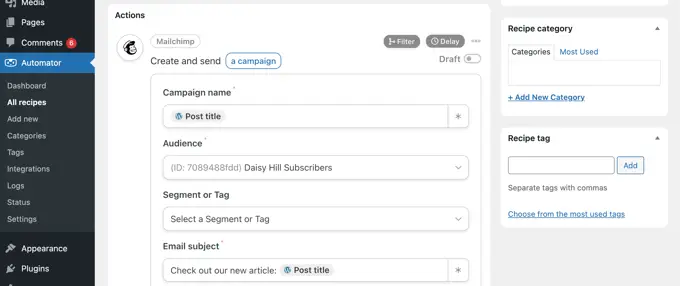 Mailchimp Kampanyasını Kurmak İçin Alanları Doldurun