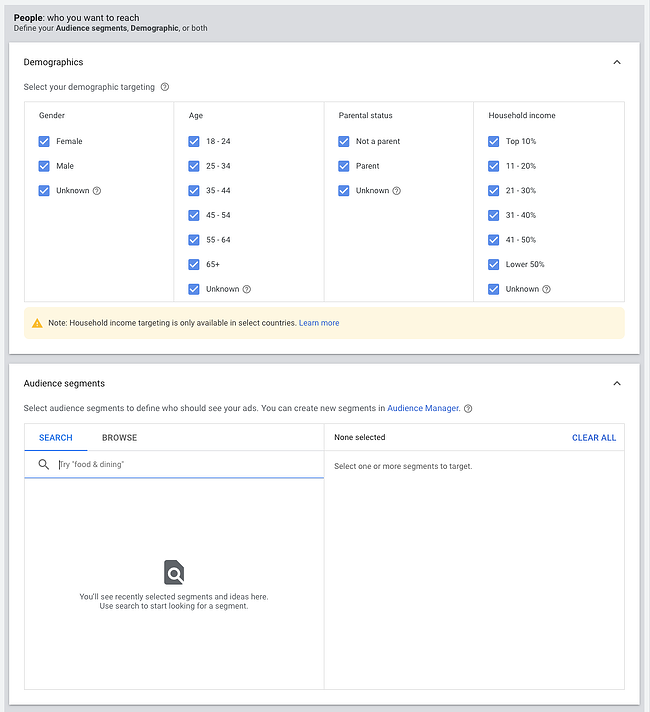 Comment faire de la publicité sur YouTube : choisissez les données démographiques