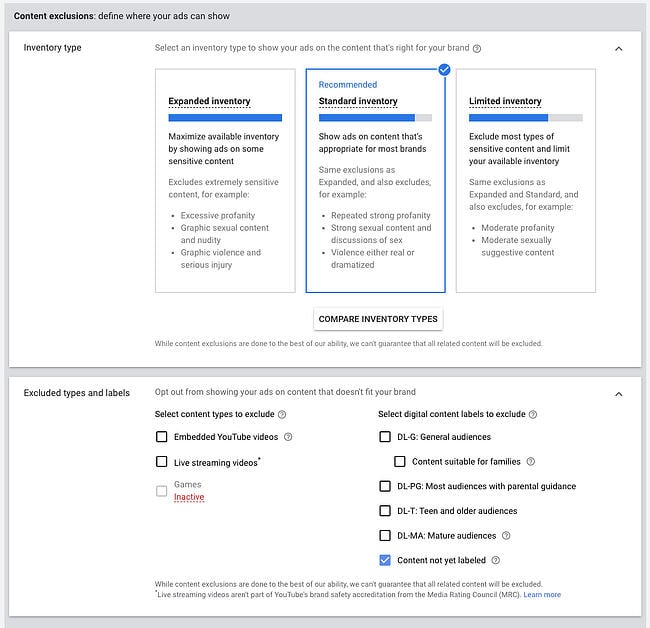 Comment faire de la publicité sur YouTube : exclure du contenu si nécessaire