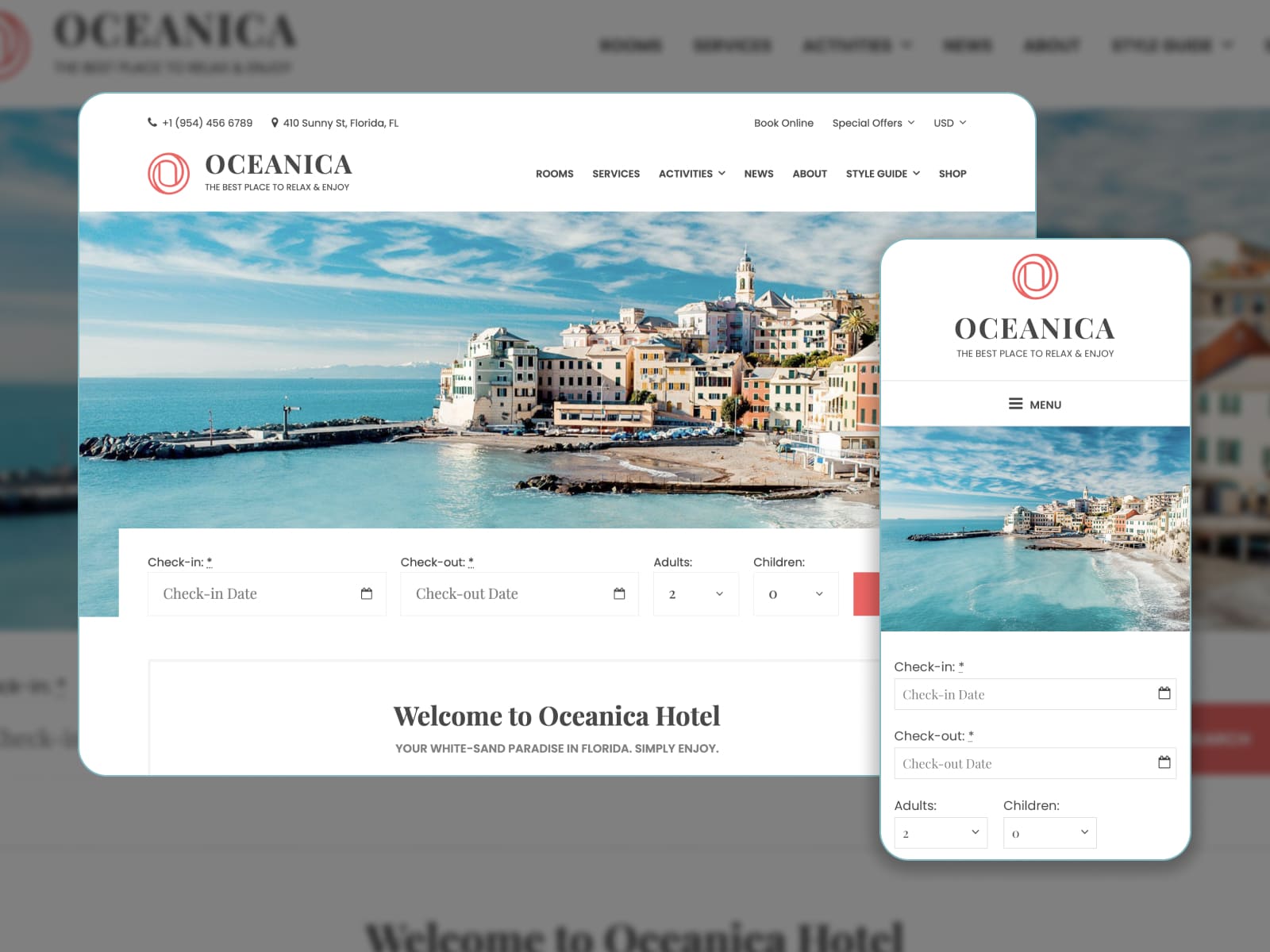 ธีม Oceanica WordPress สำหรับโรงแรม