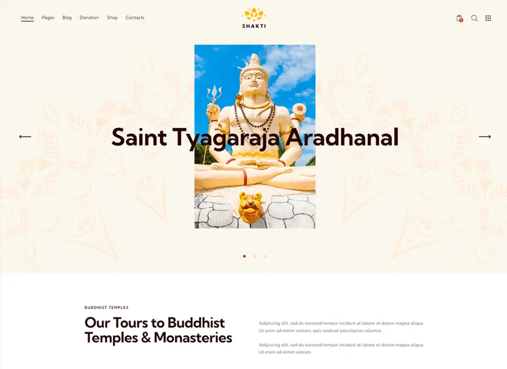 Shakti - Thème WordPress pour le temple et l'église de Krishna