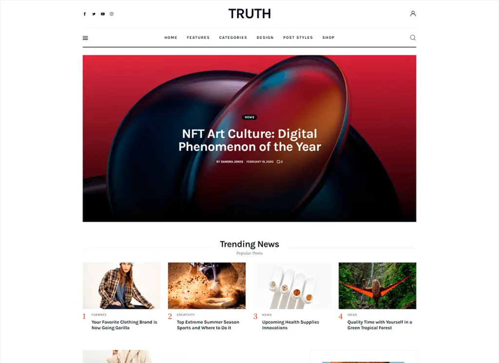 Vérité - Thème WordPress du blog d'édition complète du site (FSE)