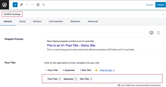 All in One SEO のデフォルトの SEO タイトル