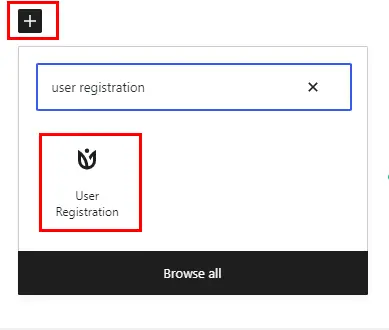 Fare clic su Segno più e cercare Blocco registrazione utente