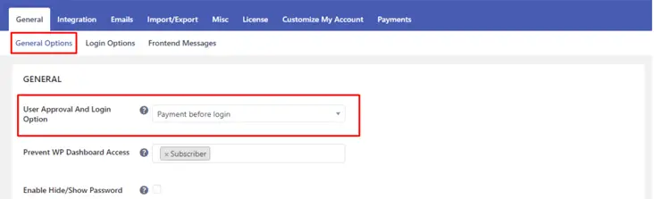 Approvazione dell'utente e opzione di accesso