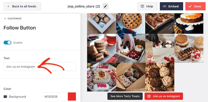 Personalizzazione del pulsante Seguici su Instagram