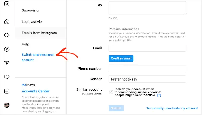 Come passare a un account Instagram personale