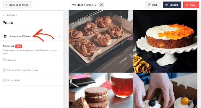Modifica della risoluzione di foto e video Instagram incorporati