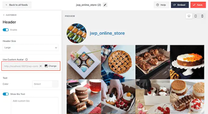 Aggiunta di un avatar personalizzato a un incorporamento di Instagram in WordPress
