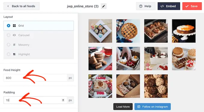 Modifica del layout di un feed di Instagram in WordPress