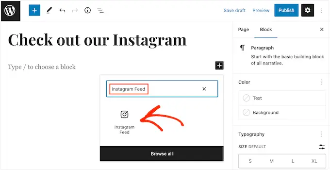 Il blocco Feed per Instagram