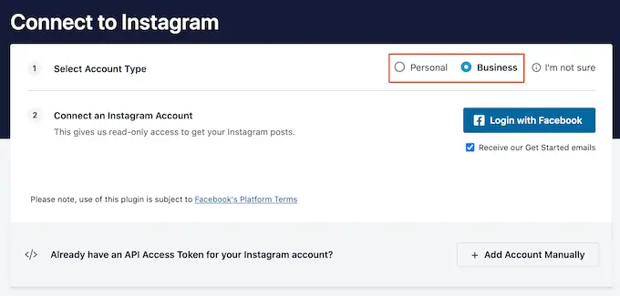 Aggiunta di un account Instagram personale o aziendale a WordPress