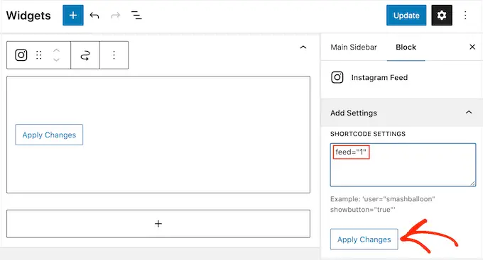 Aggiunta del blocco Feed Instagram a una barra laterale o altra area predisposta per i widget