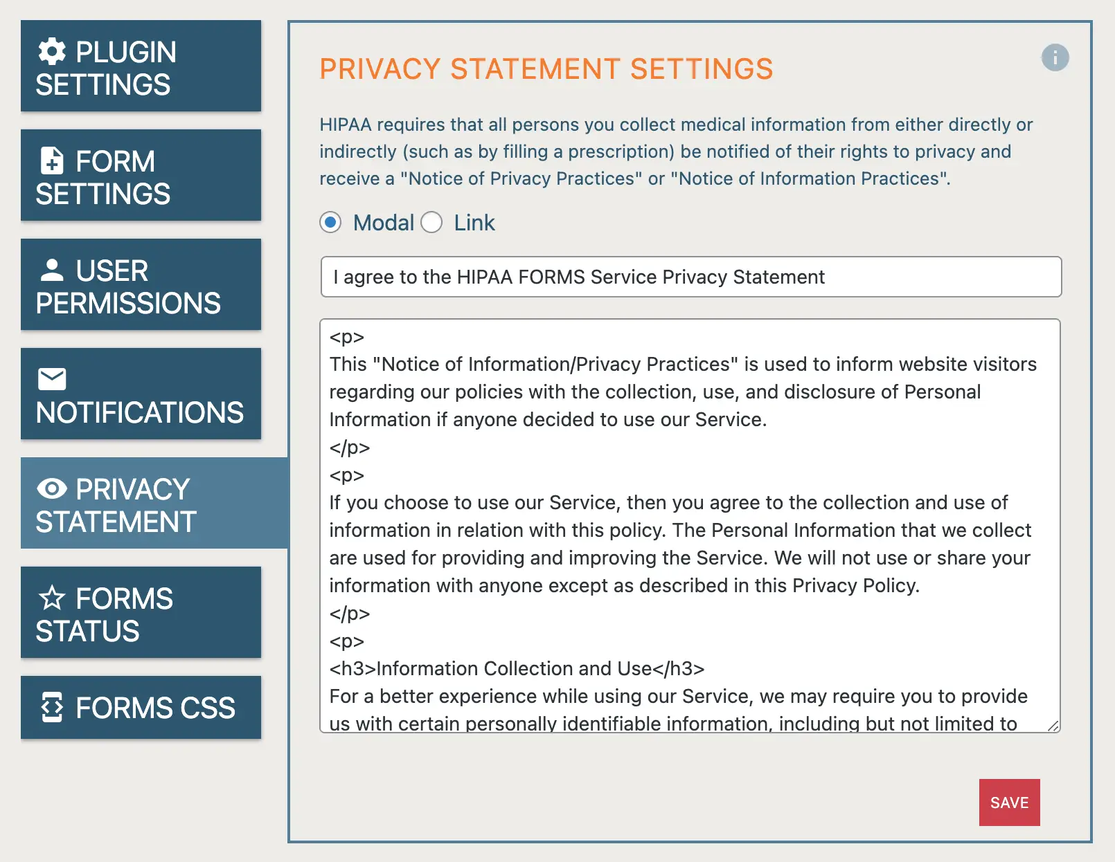 Plugin de formulare HIPAA