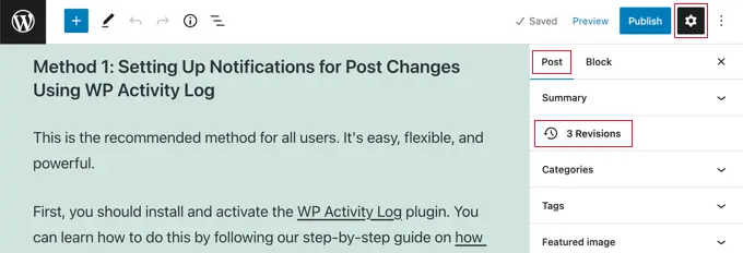 Otwórz wersje posta lub strony w WordPress