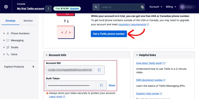 Uzyskiwanie poświadczeń usługi Twilio