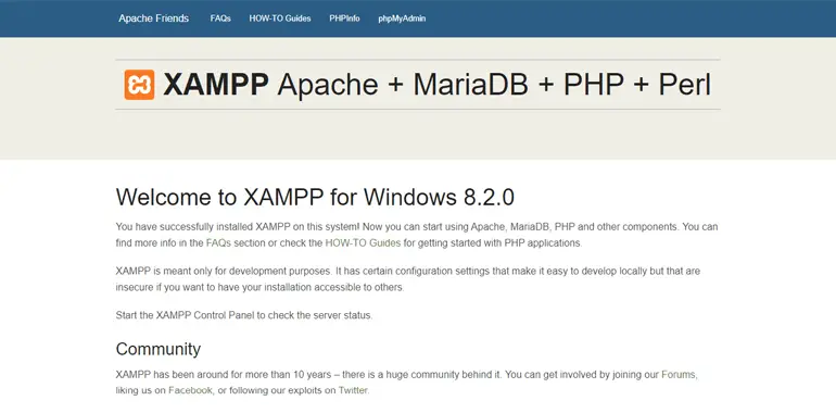 หน้ายินดีต้อนรับ XAMPP