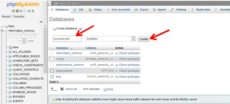 สร้างฐานข้อมูล WordPress