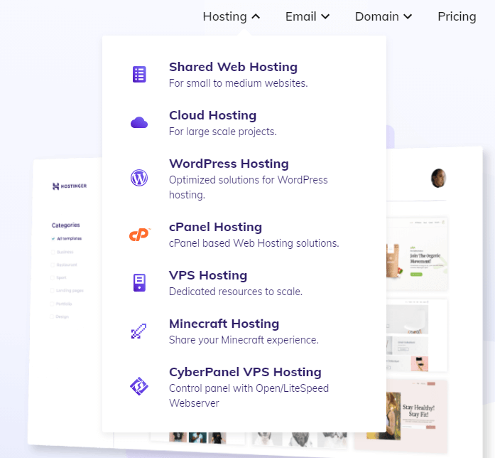 hostinger hosting types
